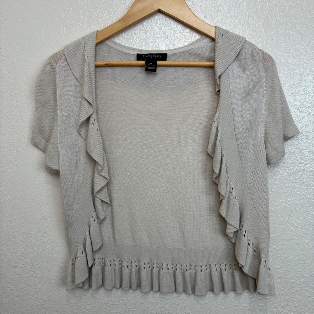 White House Black‎ Market Sweater Ruffle Collar & Edging Eyelet Detail Cropped M